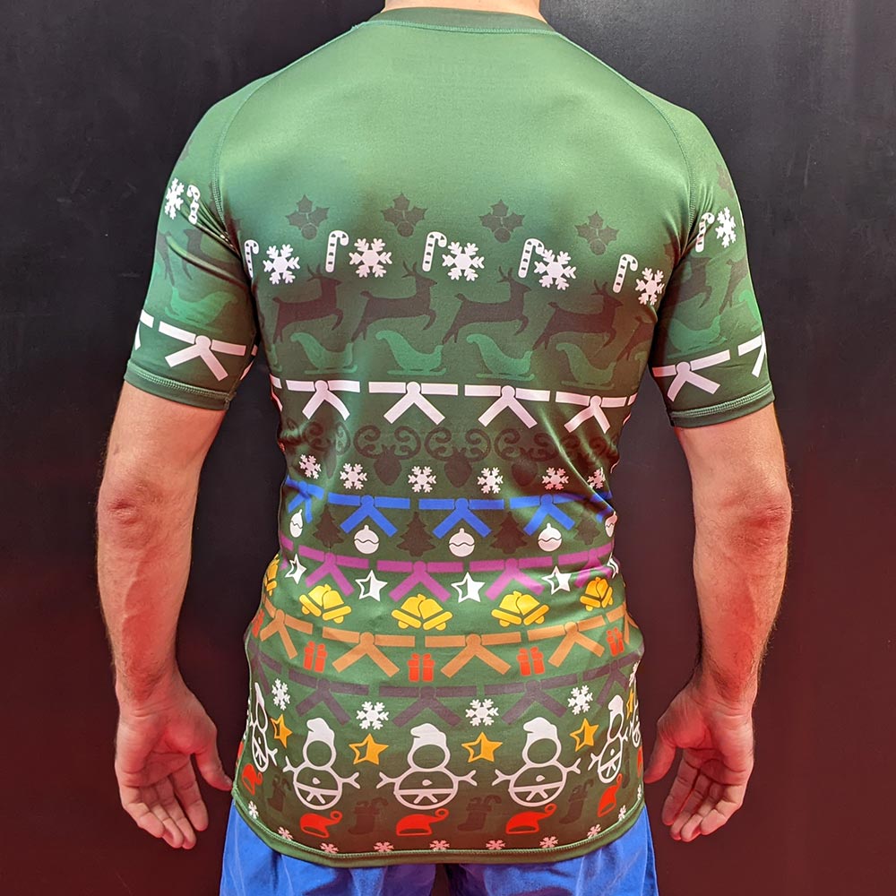Christmas BJJ Rashguard – Green Short‑Sleeve Holiday Grappling Shirt - The Fight Hub
