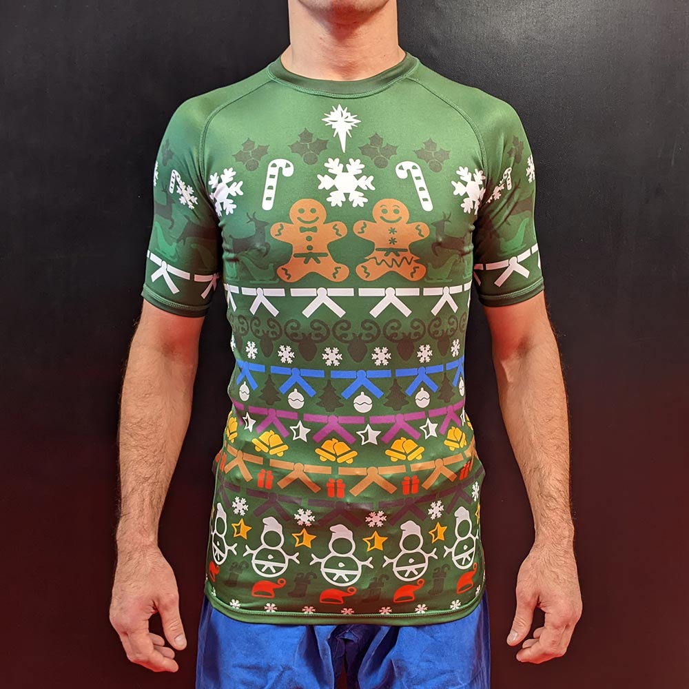 Christmas BJJ Rashguard – Green Short‑Sleeve Holiday Grappling Shirt - The Fight Hub