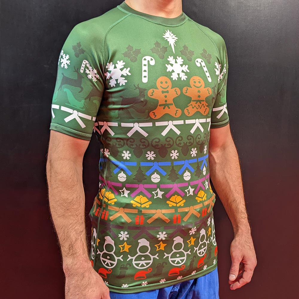 Christmas BJJ Rashguard – Green Short‑Sleeve Holiday Grappling Shirt - The Fight Hub