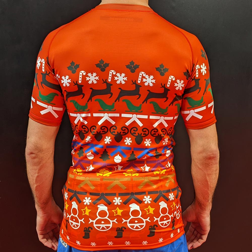 X‑Mas BJJ Rashguard – Red Short‑Sleeve Holiday Grappling Shirt - The Fight Hub