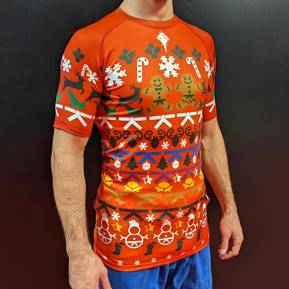 X‑Mas BJJ Rashguard – Red Short‑Sleeve Holiday Grappling Shirt - The Fight Hub