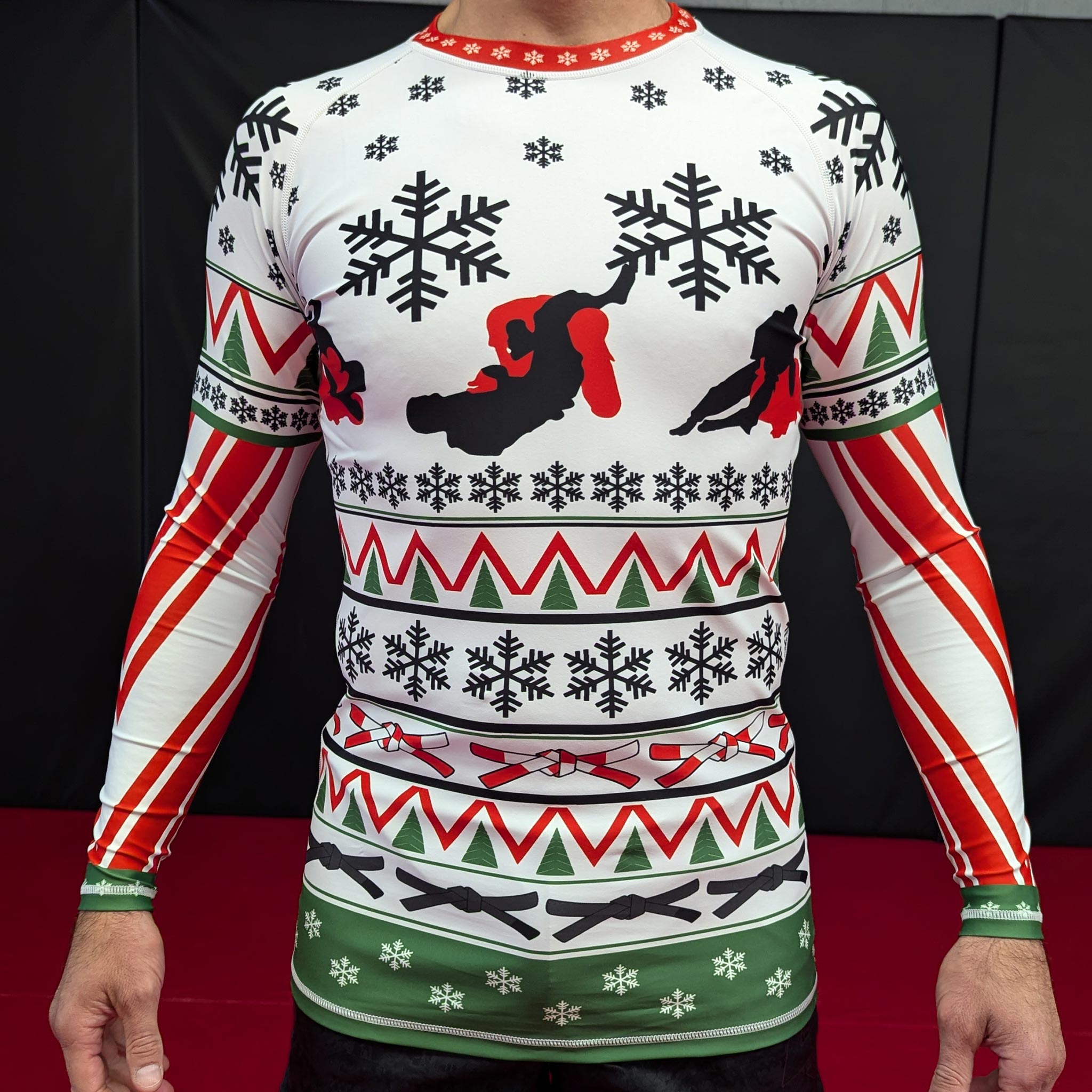 White X-Mas BJJ Rashguard – Long-Sleeve Training Shirt - The Fight Hub