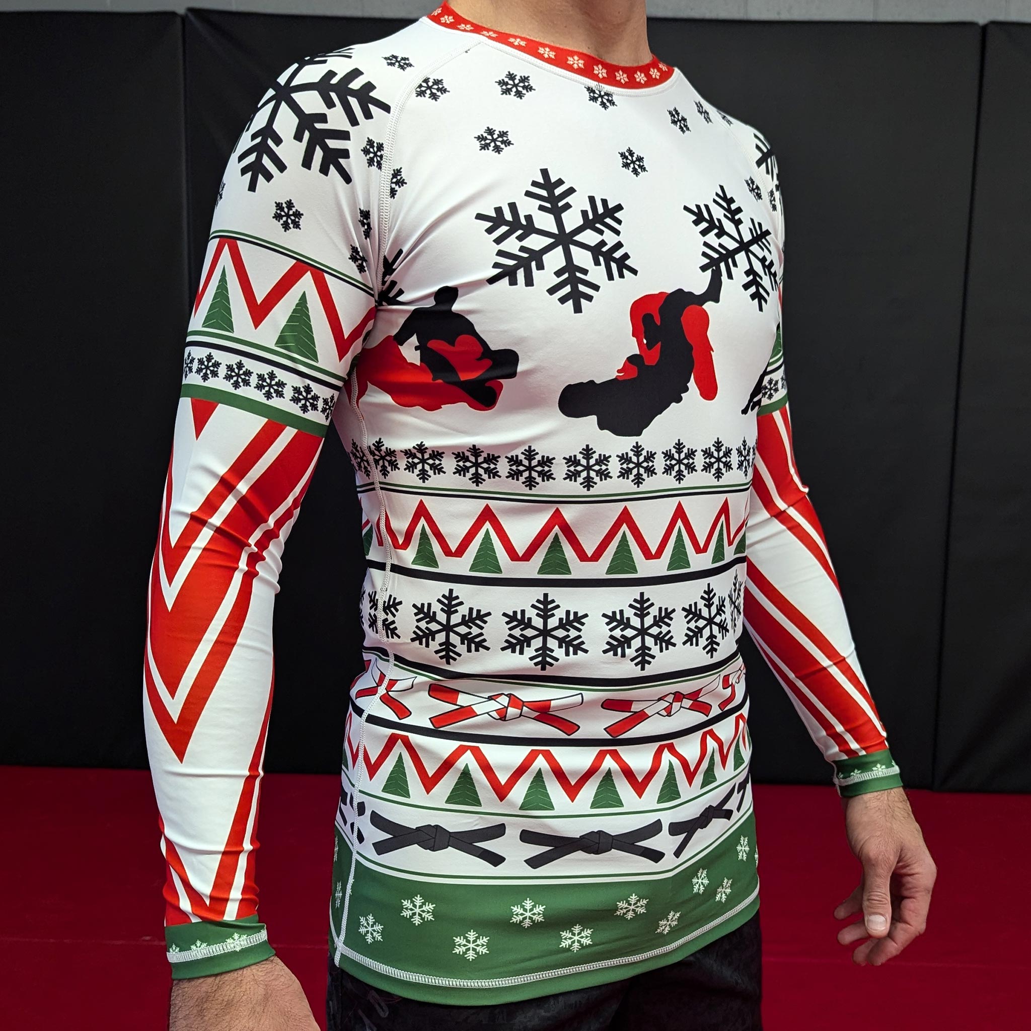 White X-Mas BJJ Rashguard – Long-Sleeve Training Shirt - The Fight Hub