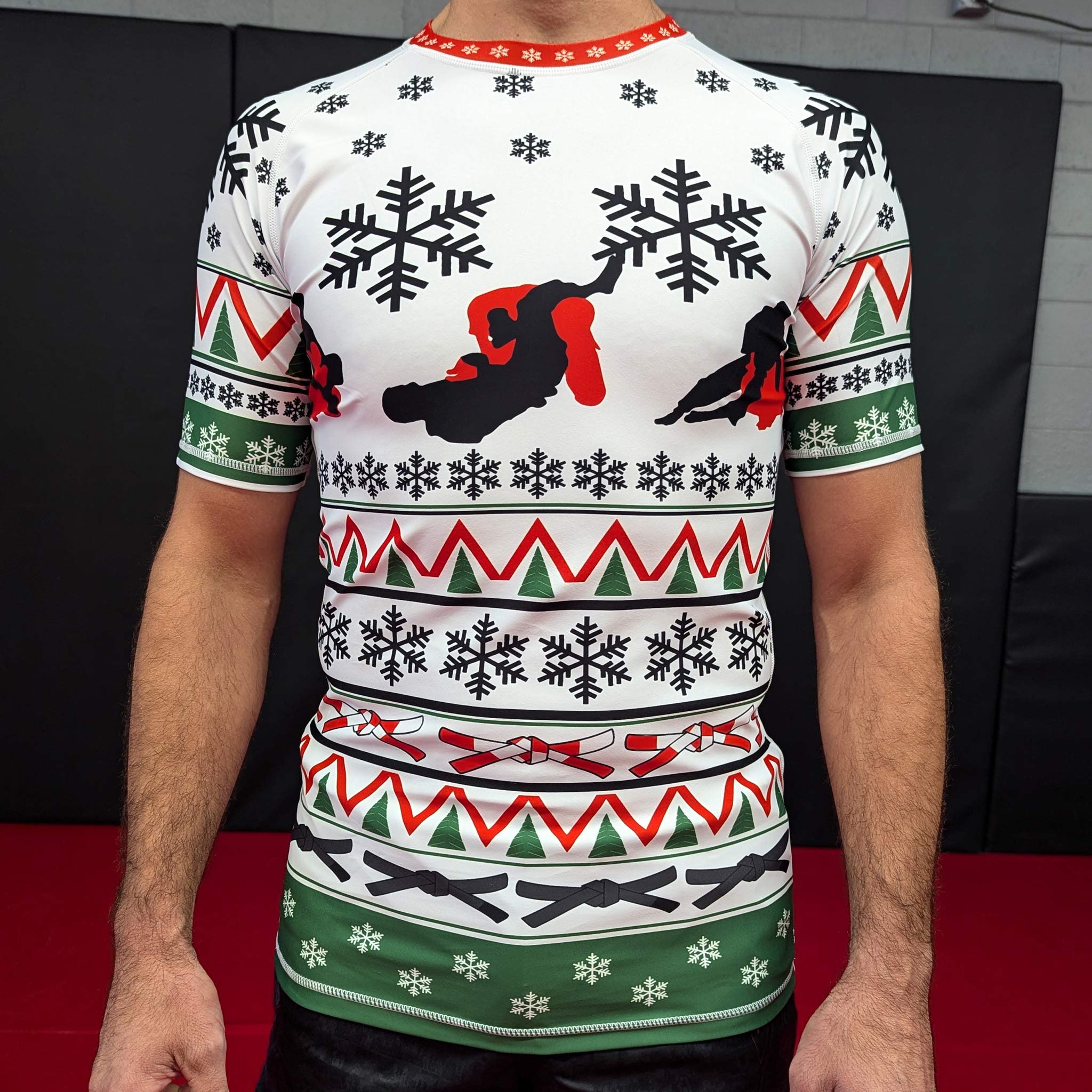 White X‑Mas BJJ Rashguard – Short‑Sleeve Holiday Grappling Shirt - The Fight Hub