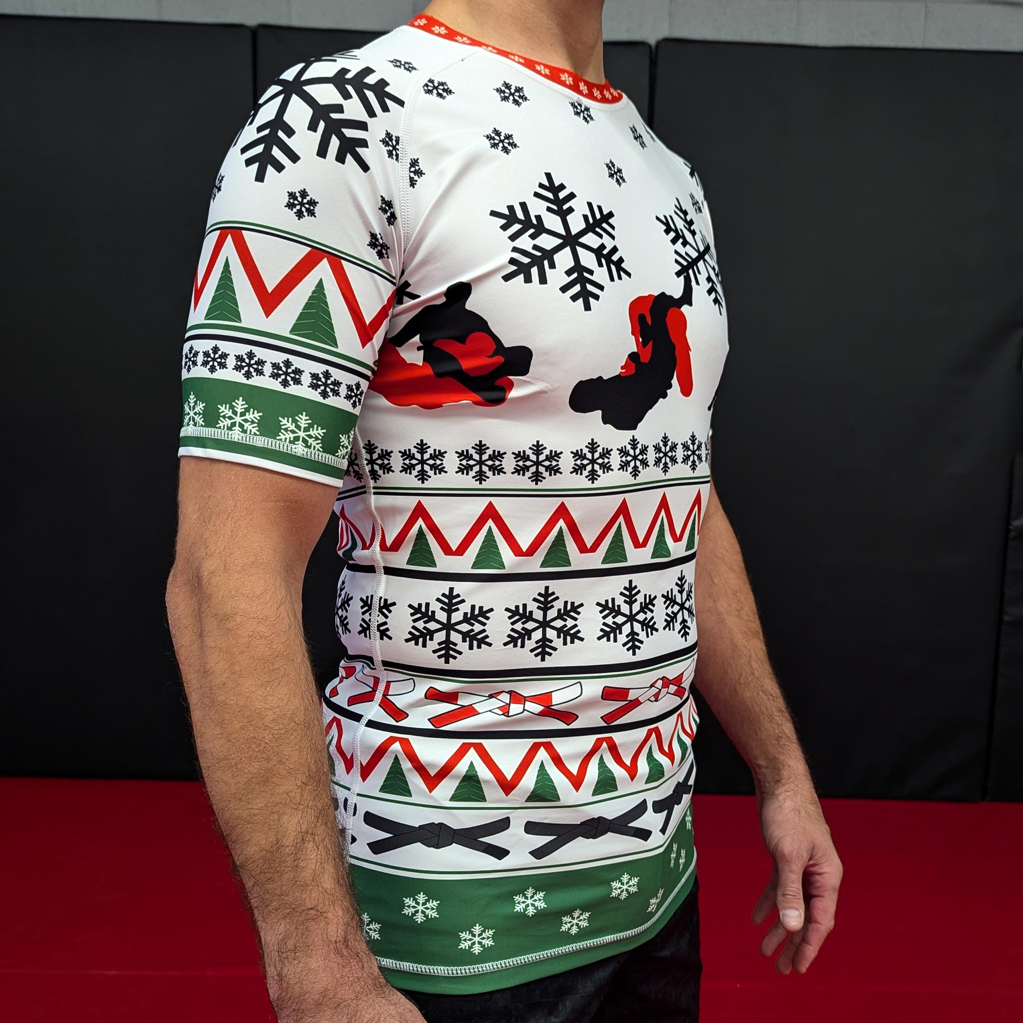 White X‑Mas BJJ Rashguard – Short‑Sleeve Holiday Grappling Shirt - The Fight Hub