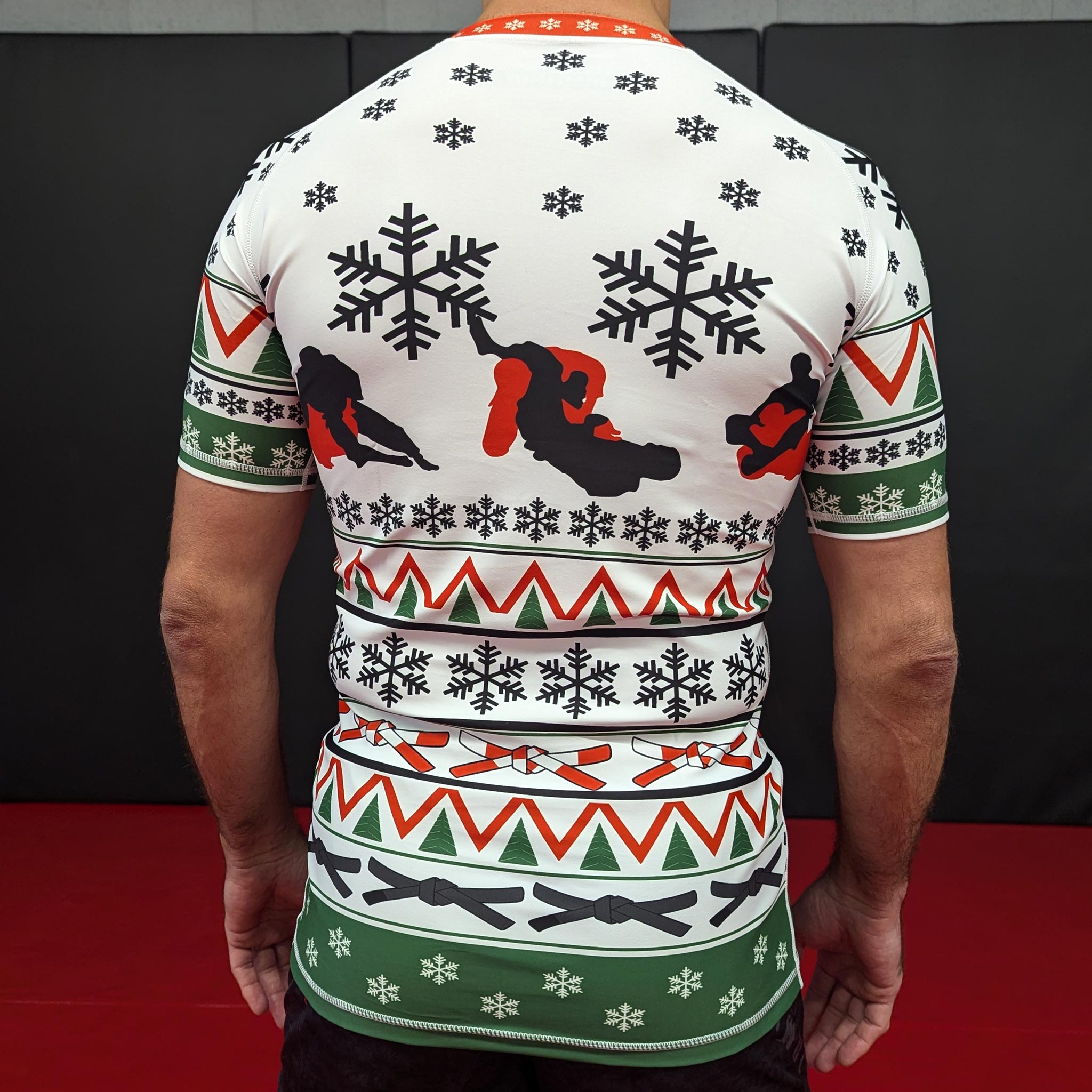 White X‑Mas BJJ Rashguard – Short‑Sleeve Holiday Grappling Shirt - The Fight Hub