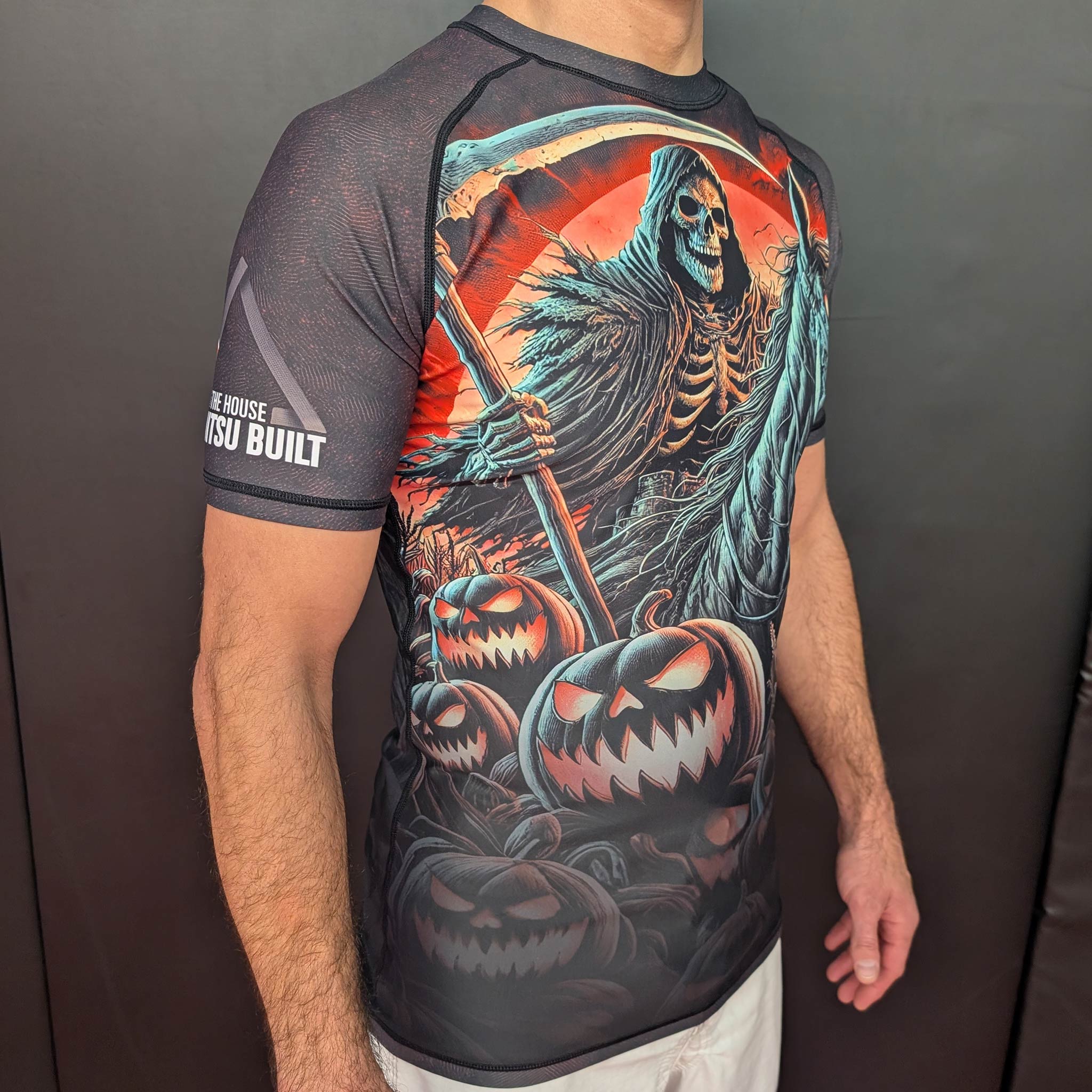 Halloween BJJ Rashguard – Grim Reaper Pumpkin Patch Short‑Sleeve - The Fight Hub