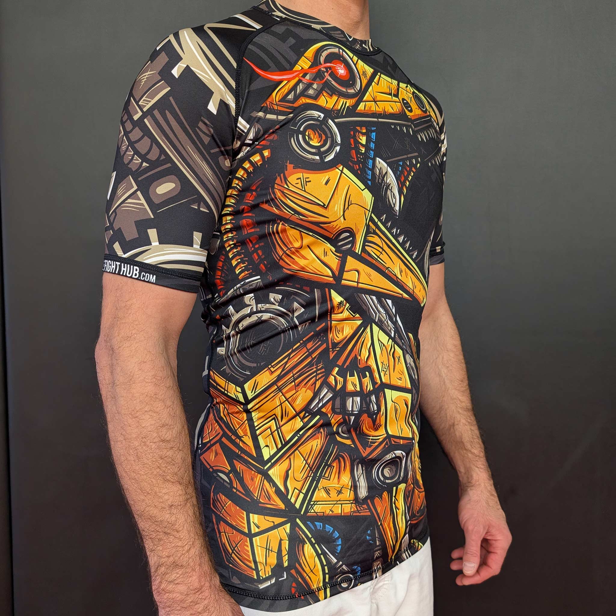 Robot Dinosaur BJJ Rashguard – Short‑Sleeve Training Shirt - The Fight Hub