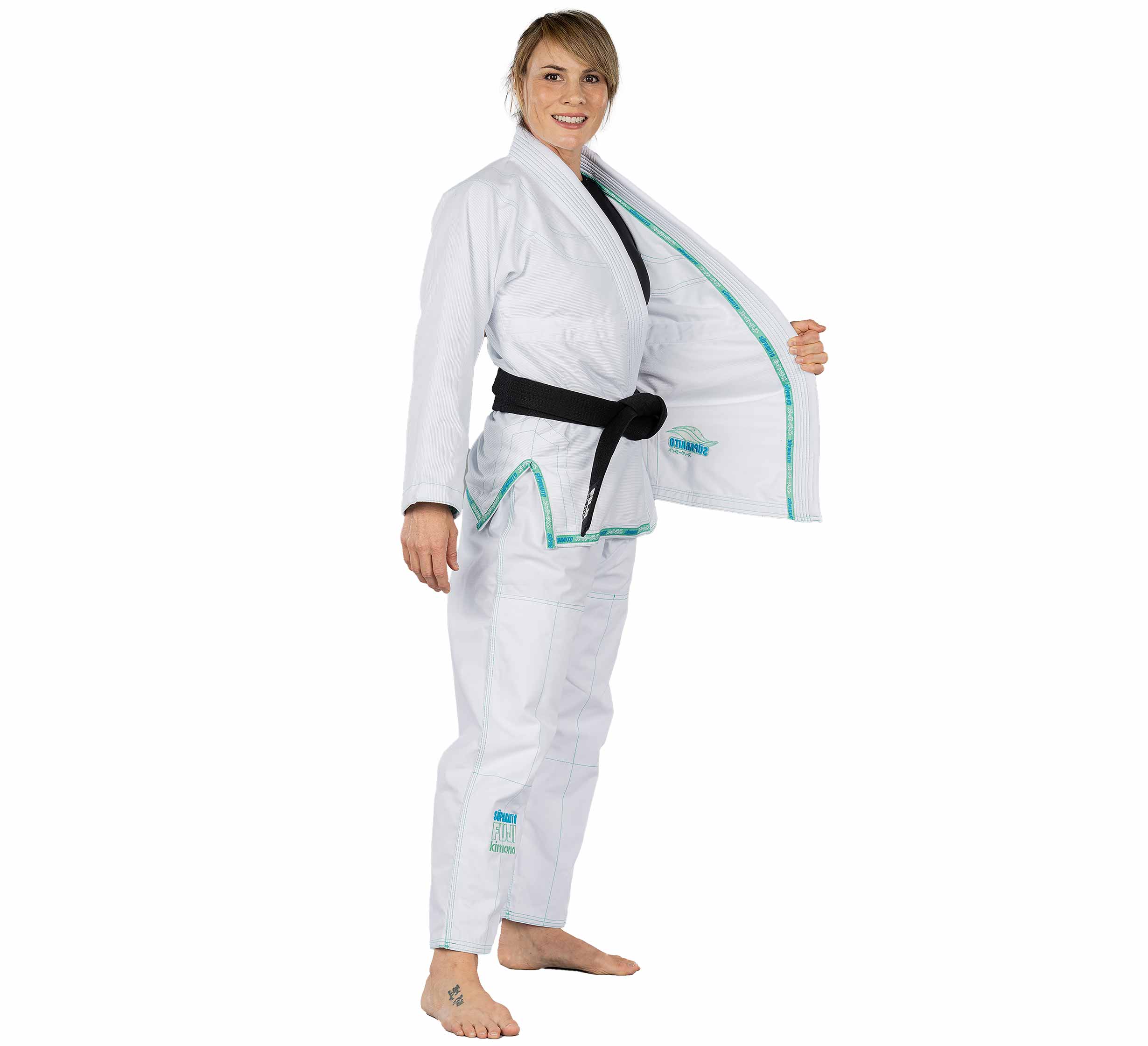 Fuji Suparaito White and Teal Womens BJJ Gi - The Fight Hub