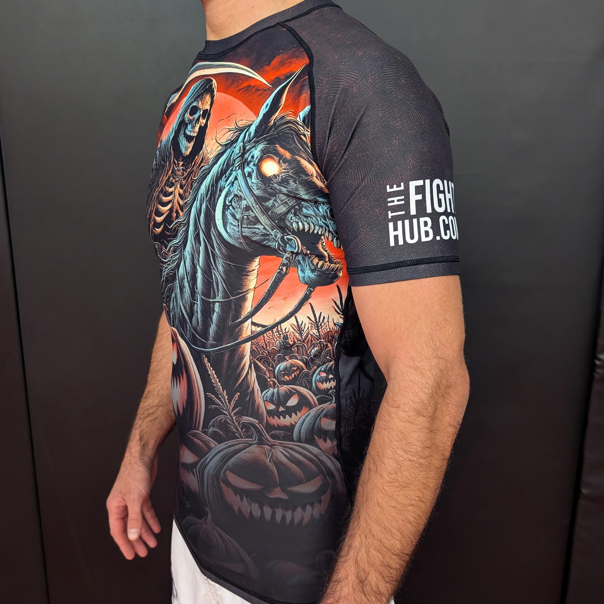 Halloween BJJ Rashguard – Grim Reaper Pumpkin Patch Short‑Sleeve - The Fight Hub